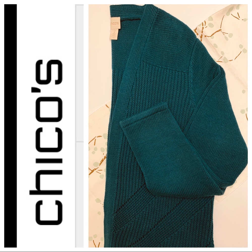 Chico’s Kelly green Coat-like Open cardigan Sz 2